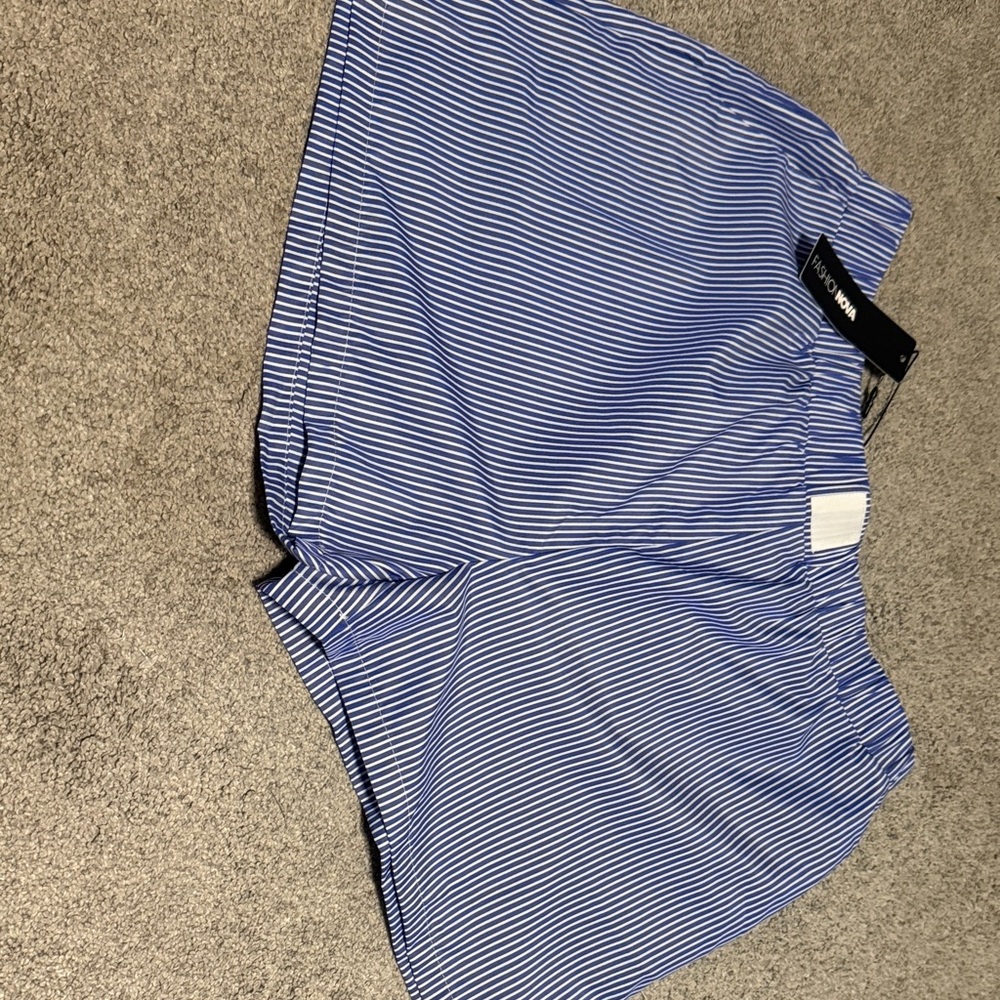 Blue and White Striped Shorts